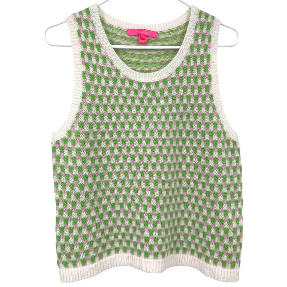 Lilly Pulitzer Viera Sweater Set Pink Green White Check Clear Sequin Women's Med - Picture 8 of 11